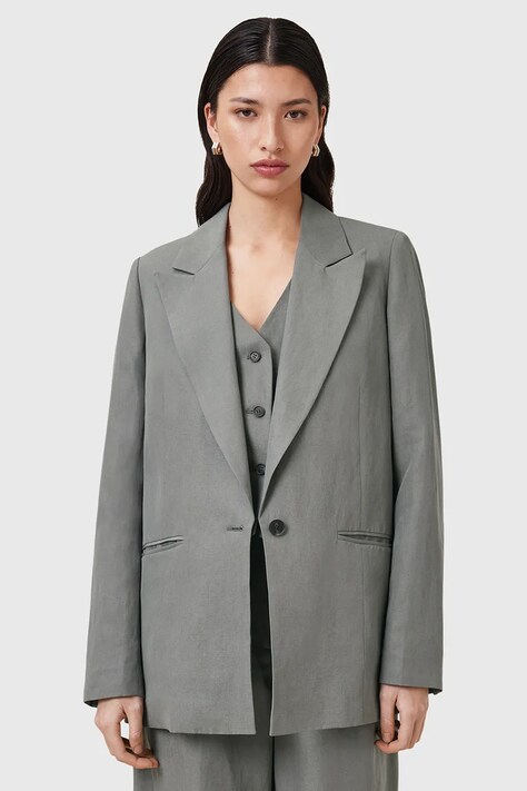 AllSaints blazer din amestec de in AVERIE culoarea gri, un singur rand de nasturi, uni, W043QC
