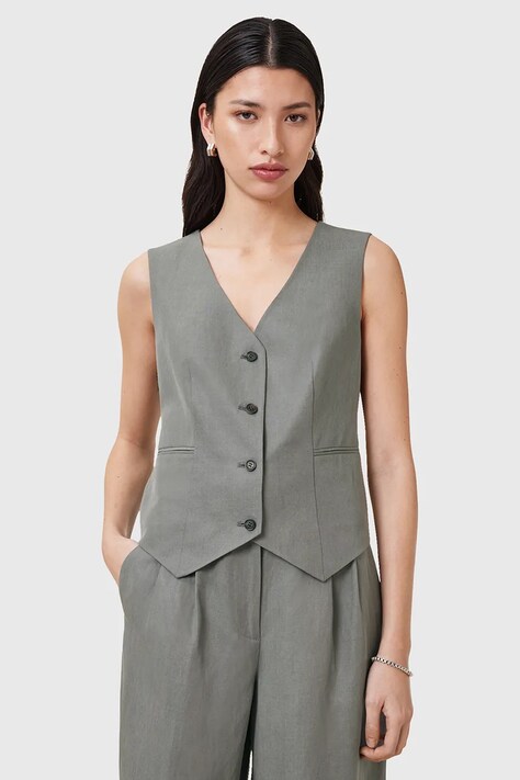 AllSaints kamizelka AVERIE kolor szary jednorzędowa W044QC