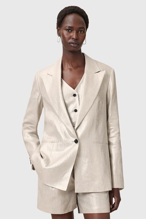 AllSaints sacou de in AVERIE culoarea argintiu, un singur rand de nasturi, uni, W067QC