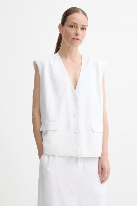 Telovnik z mešanico lana Gestuz bela barva, 10910239