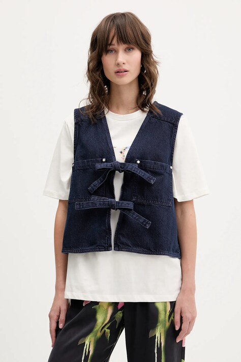 Stine Goya kamizelka dwustronna jeansowa 0 kolor granatowy jednorzędowa SG-AW25-T101-2406