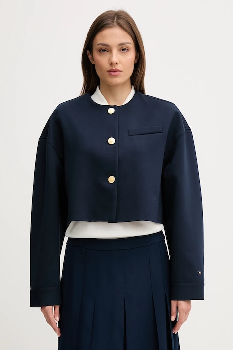 Tommy Hilfiger sacou culoarea bleumarin, oversize, uni, WW0WW46519