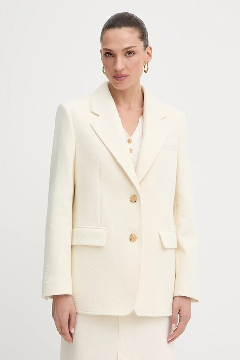 BOSS marynarka wełniana kolor beżowy oversize gładka 50543726