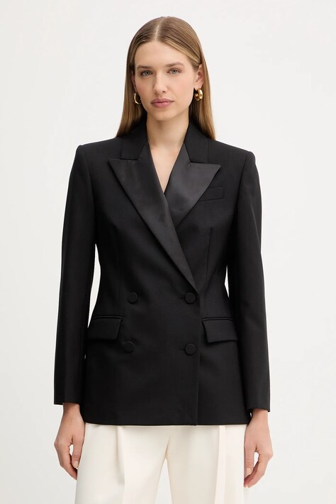 Weekend Max Mara marynarka wełniana BRIGIDA kolor czarny dwurzędowa gładka 2525046013600