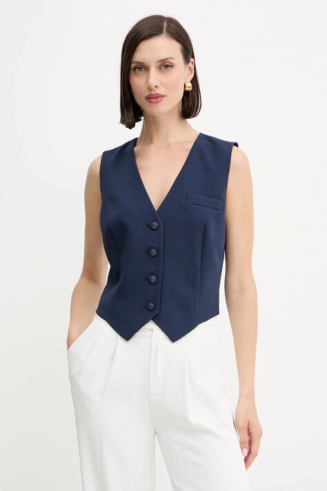 Guess vestă THEOLINE culoarea bleumarin, un singur rând de nasturi, W5YH55 WGHC2