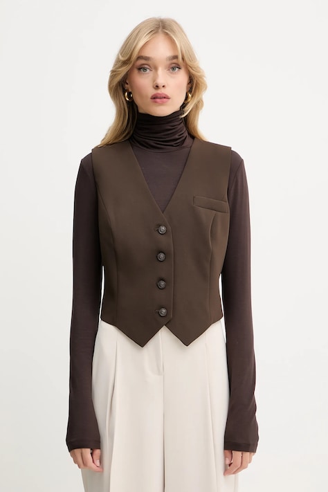 Guess vestă THEOLINE culoarea maro, un singur rând de nasturi, W5YH55 WGHC2