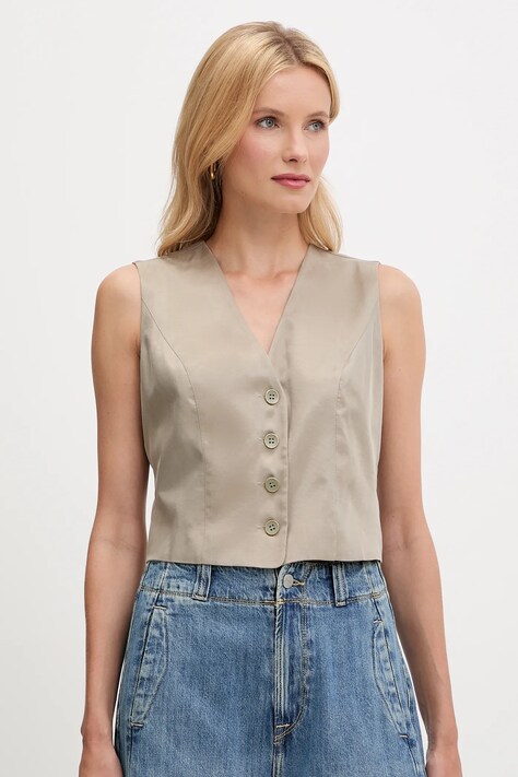 Guess vestă CELESTINE culoarea verde, un singur rand de nasturi, W5YH51 WH5N2