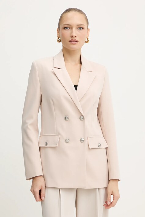 Guess sacou FIONA culoarea bej, cu doua randuri de nasturi, uni, W5YN20 WH9Y2