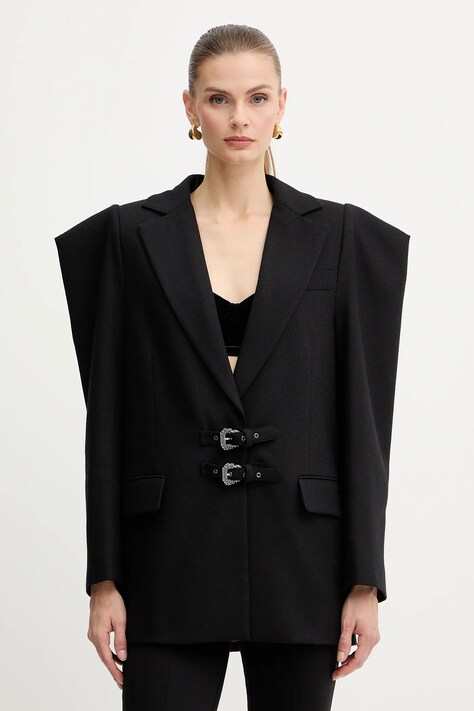 Versace Jeans Couture jachetă cu lână culoarea negru, un singur rând de nasturi, uni, 79HAQ705 N0542