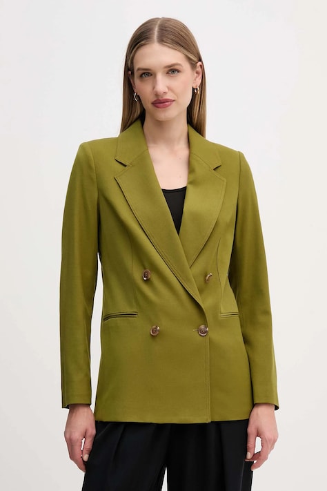 Blazer s příměsí vlny United Colors of Benetton zelená barva, dvouřadový, 2YVXDW03A