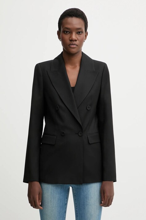 Blugirl Blumarine marynarka z dodatkiem wełny kolor czarny dwurzędowa gładka RF5264.T207A