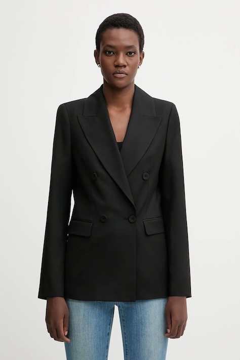 Blugirl Blumarine marynarka z dodatkiem wełny kolor czarny dwurzędowa gładka RF5264.T207A