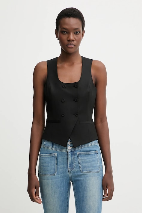 Blugirl Blumarine kamizelka z dodatkiem wełny kolor czarny dwurzędowa RF5265.T207A