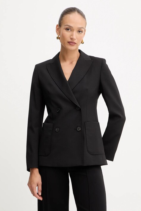 Vlnené sako Weekend Max Mara ORNATI čierna farba, dvojradové, jednofarebné, 2525046012600