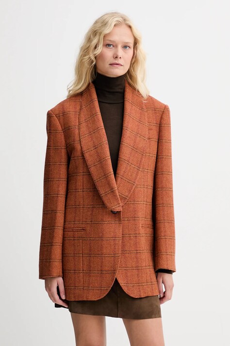 Weekend Max Mara jachetă cu lână MINTEA culoarea portocaliu, un singur rând de nasturi, cu imprimeu, 2525046036600