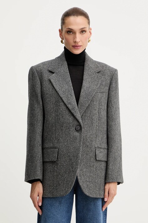 Weekend Max Mara marynarka wełniana TRONTO kolor szary jednorzędowa melanżowa 2525046042600