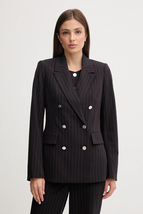 Dkny sacou culoarea negru, cu doua rânduri de nasturi, cu imprimeu, UE5JS466