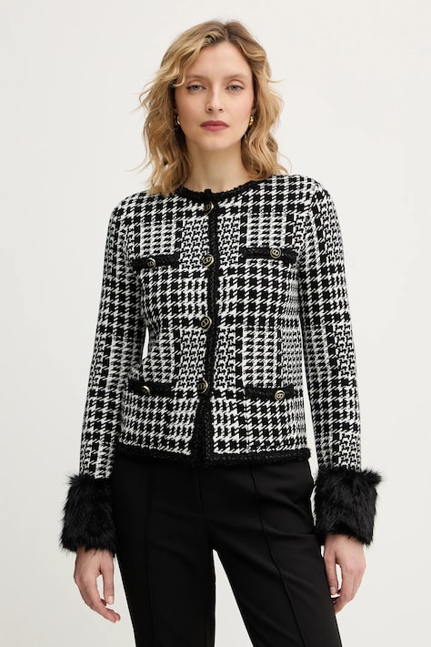 Twinset jachetă cu lână culoarea alb, un singur rând de nasturi, uni, 252TT3040