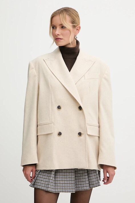 MAX&Co. marynarka z dodatkiem wełny kolor beżowy oversize melanżowa 2526086074200