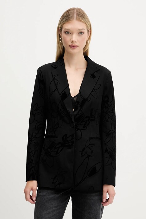 Desigual sacou FLOCKARTY culoarea negru, un singur rând de nasturi, cu imprimeu, 25WWEW19