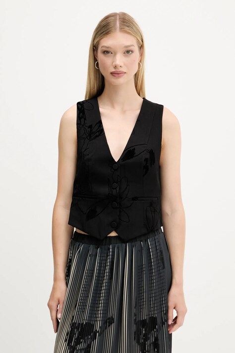 Desigual vestă FLOCK culoarea negru, un singur rând de nasturi, 25WWEW70