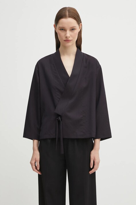 Шерстяной пиджак Kenzo Weave Kimono цвет синий oversize FF62VE0329ID