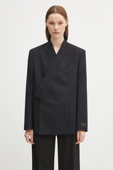 Vlněné sako Kenzo Weave Kimono Blazer tmavomodrá barva, oversize, FF62VE2659ID