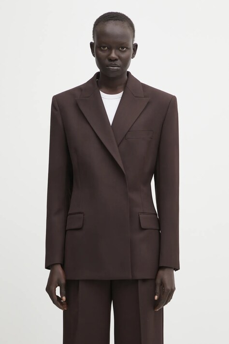 Anine Bing marynarka z dodatkiem wełny aretha kolor brązowy jednorzędowa gładka A.01.11319