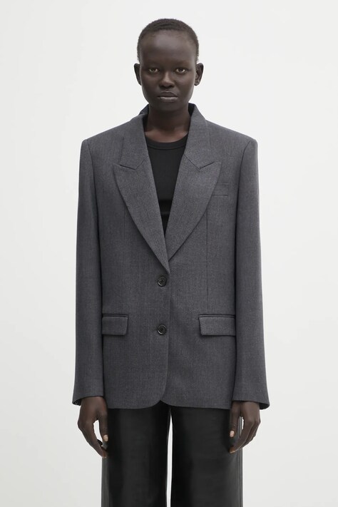 Anine Bing marynarka wełniana ross kolor szary jednorzędowa gładka A.01.11467