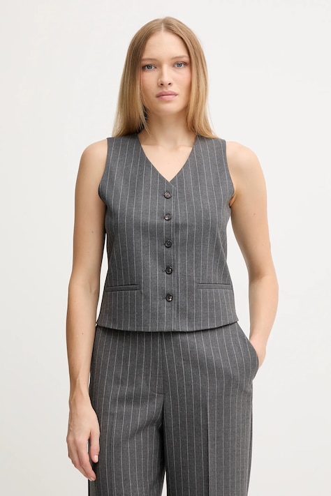 Tommy Hilfiger vestă culoarea gri, un singur rând de nasturi, WW0WW46661