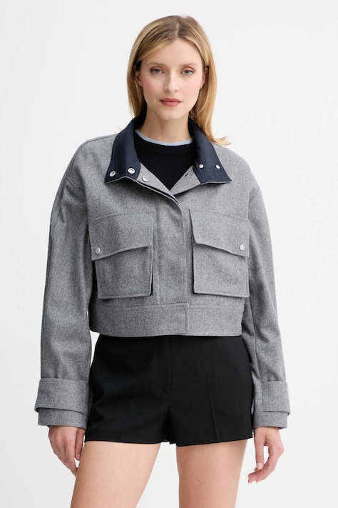 BOSS jachetă de lână culoarea gri, de tranziție, oversize, 50548307