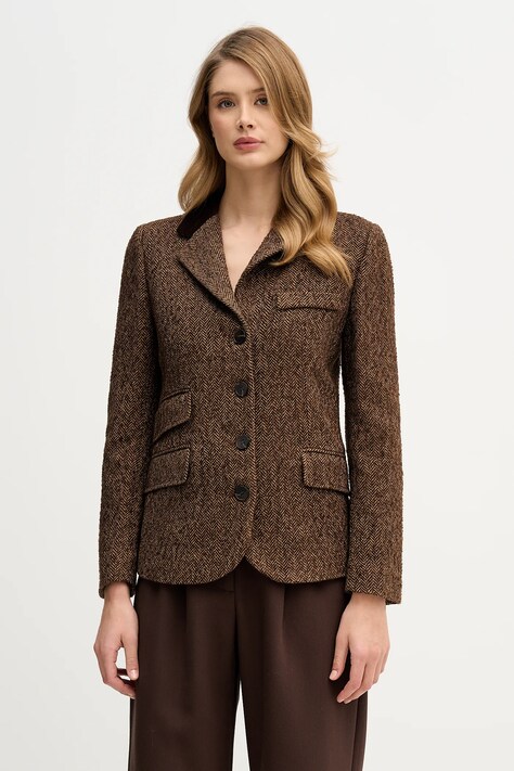 Hoss Intropia marynarka z dodatkiem wełny kolor brązowy jednorzędowa wzorzysta 5472069