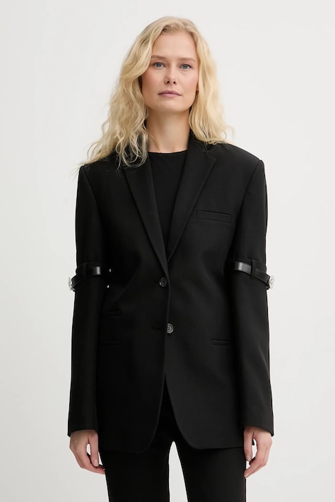 Coperni sacou Logo Belted culoarea negru, un singur rând de nasturi, uni, COPV37F3004