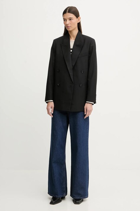 G-Star marynarka z dodatkiem wełny 0 kolor czarny dwurzędowa gładka D27131.E200