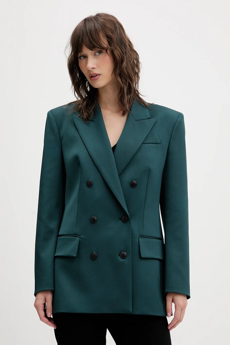 Сако HUGO в зелено с двуредно закопчаване с изчистен дизайн 50547643