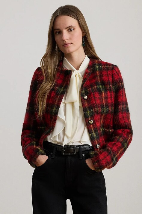Lauren Ralph Lauren marynarka z domieszką wełny kolor czerwony jednorzędowa wzorzysta 200P02014