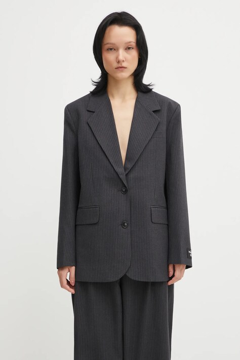 Maison Kitsuné jachetă cu lână Tailored culoarea gri, un singur rând de nasturi, cu imprimeu, PW02121WT3022