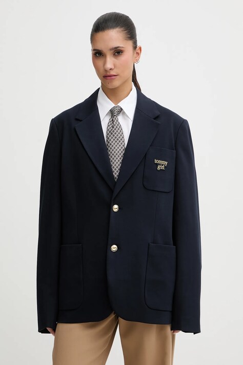 Tommy Jeans marynarka kolor granatowy jednorzędowa gładka DW0DW22495
