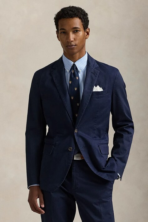 Polo Ralph Lauren marynarka jednorzędowa męska bawełniana z elastanem granatowa 715958571