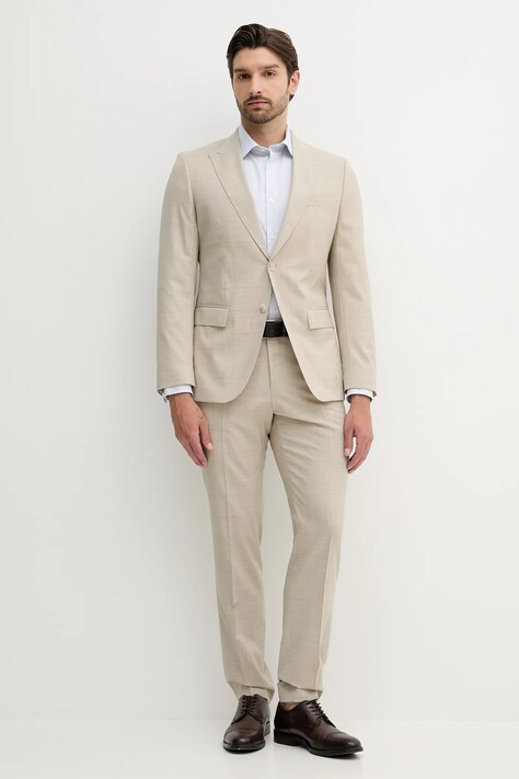 BOSS costum de lână culoarea bej, uni, 50546099