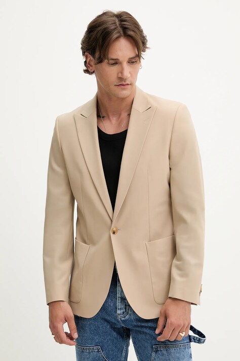 HUGO geacă de lână culoarea bej, 50547465