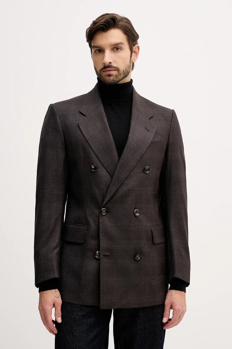 Emporio Armani marynarka wełniana męska kolor brązowy EM004082 TE18270