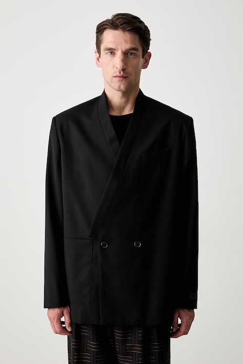 Kenzo Weave Kimono Tailored double-breasted suit jacket wool Men's black FF65VE1309ID