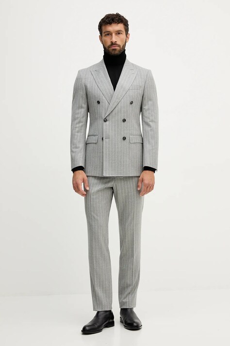 Vlnený oblek BOSS šedá farba, vzorovaná, 50551756