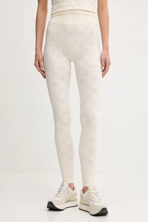 Guess legginsy PEONY damskie kolor beżowy z aplikacją V5YB09 Z3OA0