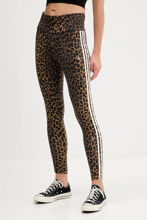 adidas Originals leggingsi Legging culoarea maro, cu model, JW7308