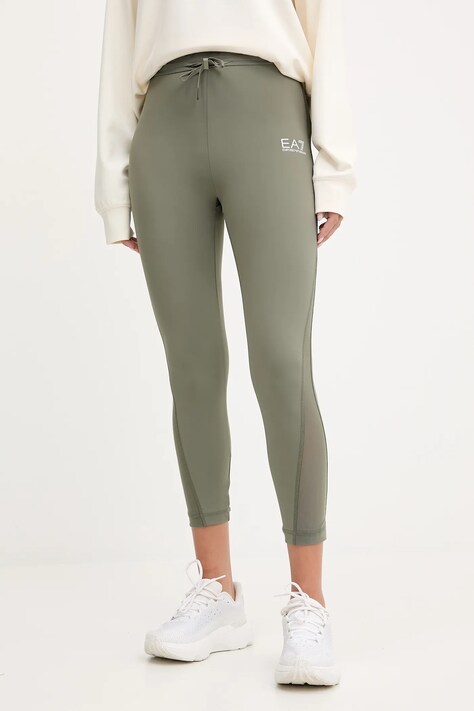 EA7 Emporio Armani legginsy damskie kolor zielony gładkie AF12625.7W000585