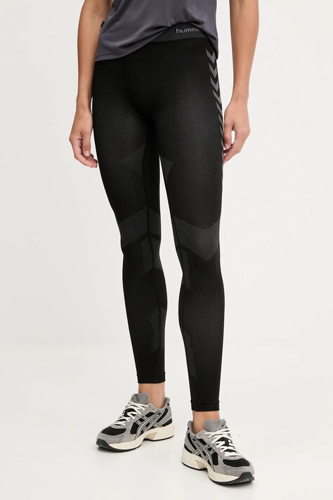 Hummel legginsy treningowe damskie kolor czarny wzorzyste 202648
