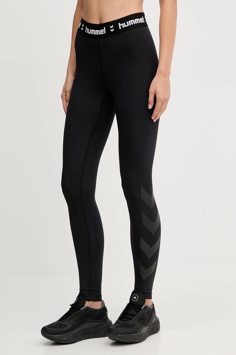 Hummel legginsy sportowe damskie kolor czarny gładkie 229981