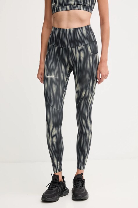 Hummel legginsy treningowe damskie kolor zielony wzorzyste 230134